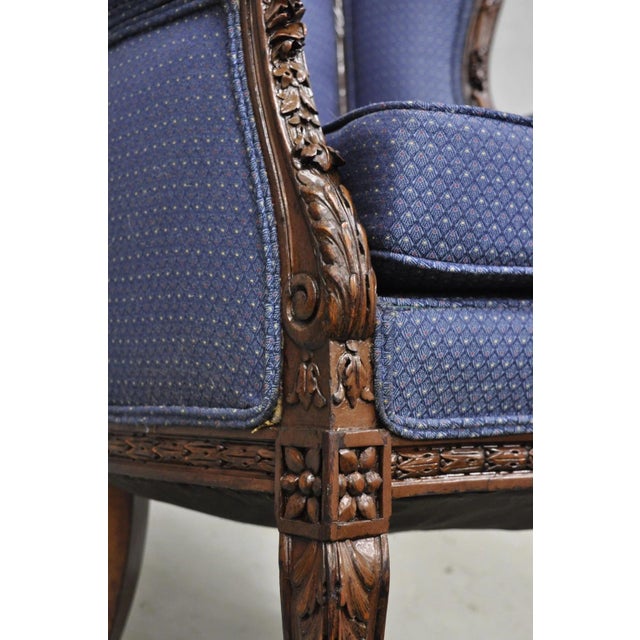 Antique French Renaissance Louis XV Style Carved Walnut Wingback Arm Chair For Sale - Image 11 of 18