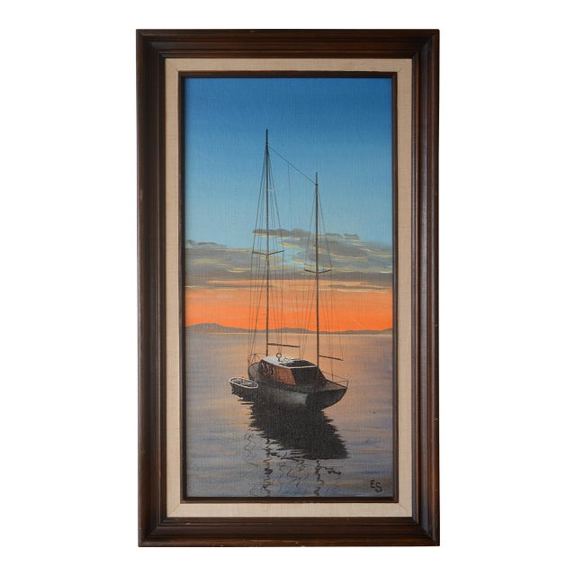 Eugene Schmidt Morro Bay Sailboat at Sunset Painting For Sale