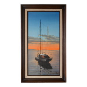Eugene Schmidt Morro Bay Sailboat at Sunset Painting
