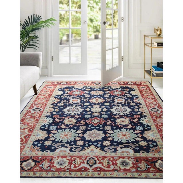 8x10 Blue Hand-Knotted Wool Floral Constellations Classic Traditional Carpet Rug For Sale In New York - Image 6 of 6