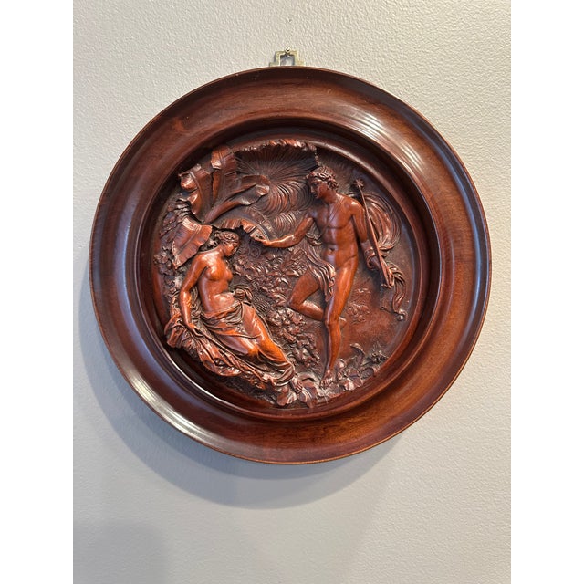 Fabulous Handcarved Wood Relief Intaglio Artwork. Finely and deeply carved circular relief panel in walnut. Beautifully...