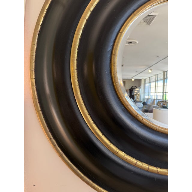 Art Deco Neoclassical Style Black and Gold Gilt Round Beveled Mirror For Sale - Image 3 of 5