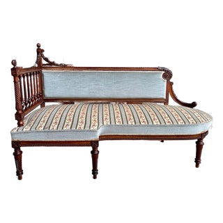 Antique English Chaise Lounge Bench Victorian Hall Seat Carved Walnut C1880 For Sale