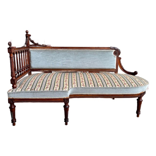 Antique English Chaise Lounge Bench Victorian Hall Seat Carved Walnut C1880 For Sale