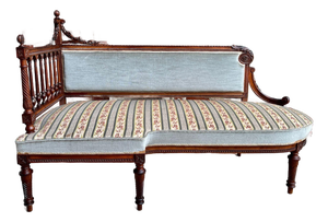 Antique English Chaise Lounge Bench Victorian Hall Seat Carved Walnut C1880