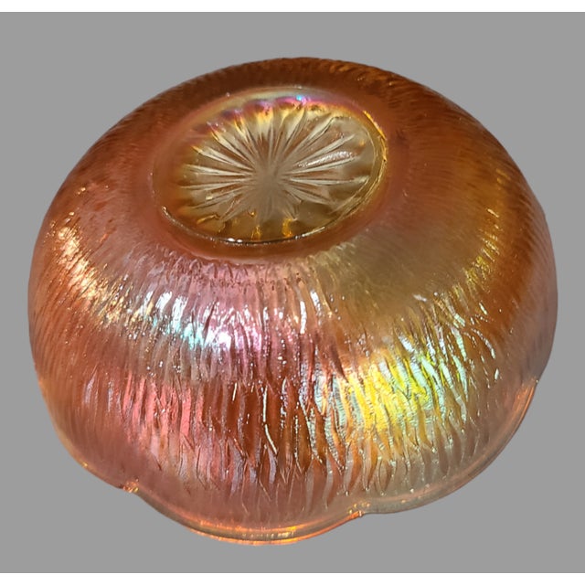 American Vintage Marigold Carnival Glass Scalloped Edge Berry Dessert Bowls Set- 6 Pieces For Sale - Image 3 of 7