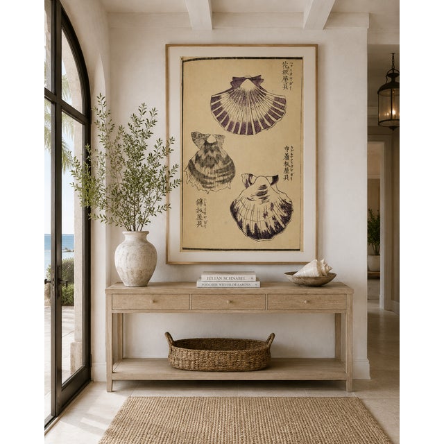 Vintage Japanese Scallop Shells, Woodblock Print Reproduction, 32" X 48" For Sale In Buffalo - Image 6 of 11