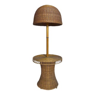 1970s Wicker Lamp Table With Mushroom Shade For Sale