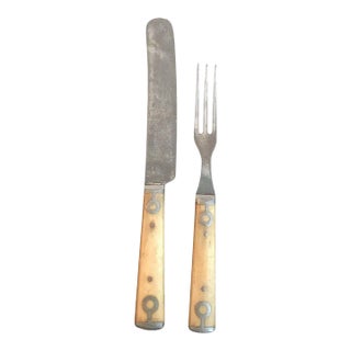 Mid 19th Century Bone Fork and Knife Set From England- 2 Pieces For Sale