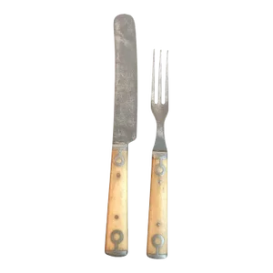 Mid 19th Century Bone Fork and Knife Set From England- 2 Pieces