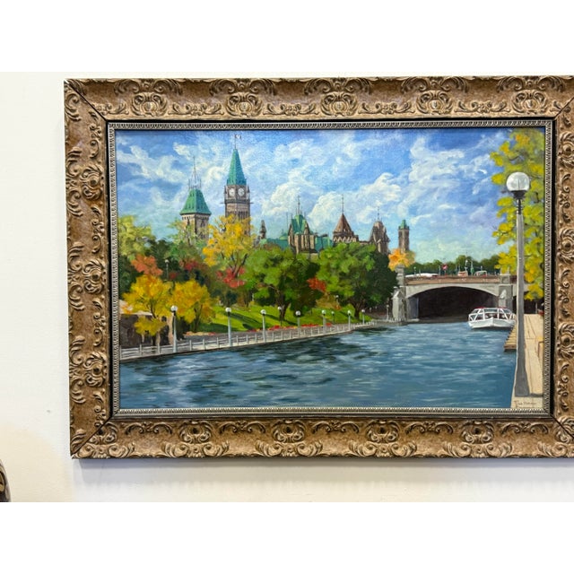 For sale: Large oil on canvas cityscape by Italian Canadian artist Pina Manoni-Rennick, View Of Ottawa Parliament Building...