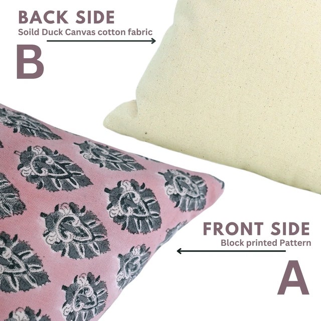 Fabdivine Artisan Block Print Throw Pillow Cover 22x22 Inch Duck Canvas-Betal Leaf For Sale - Image 4 of 5