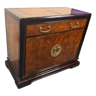 Vintage Bernhardt Burlwood Rolling Server Cabinet With Expandable Top & Brass Hardware For Sale