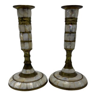 Vintage Mother of Pearl Candlesticks For Sale