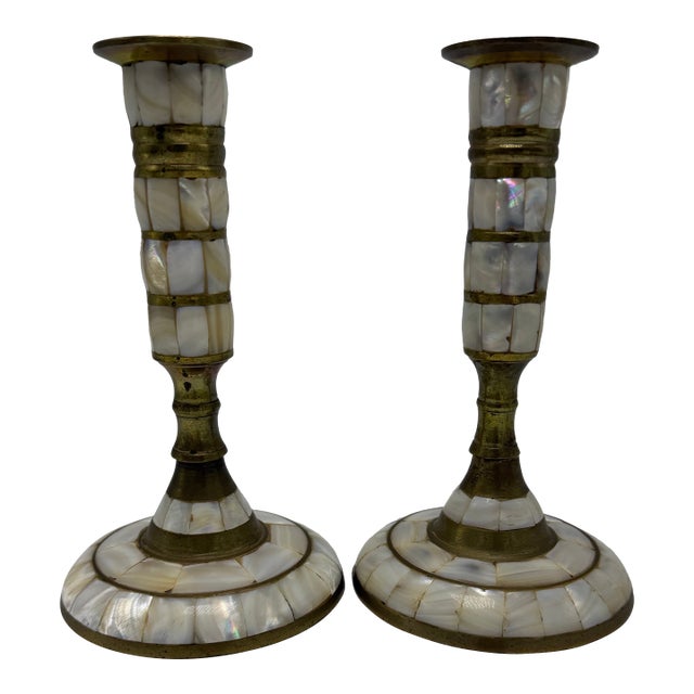 Vintage Mother of Pearl Candlesticks For Sale