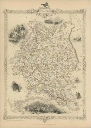 Antique Map of Russia in Europe by Tallis, 1851
