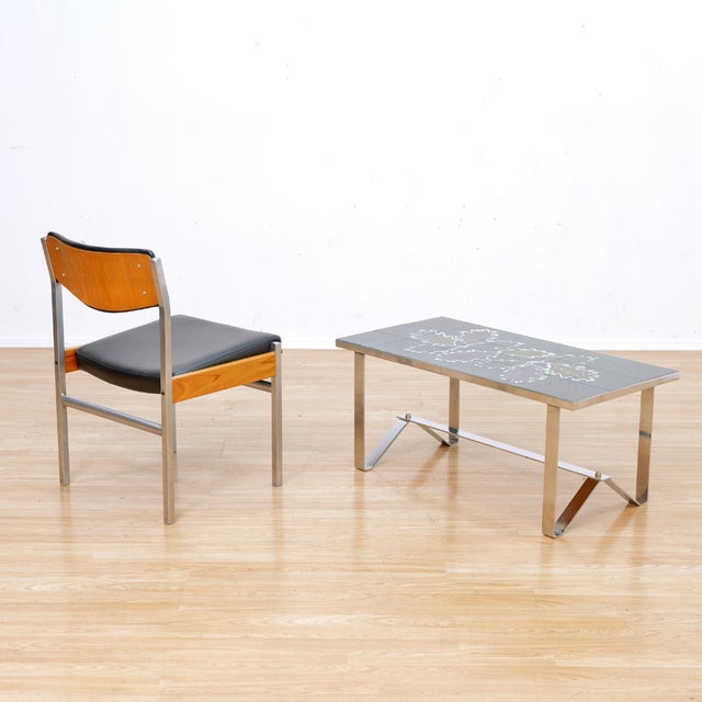 Beautiful vintage 1970s tile top coffee table designed by Juliette Belarti for Adri Belgique. This table base is...