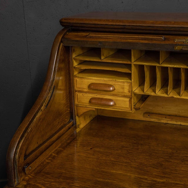 Wood Edwardian Oak Roll Top Desk, 1890s For Sale - Image 7 of 18