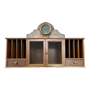 Ornate 19th Century Walnut Desktop Organizer With Enclosed Holosteric Barometer