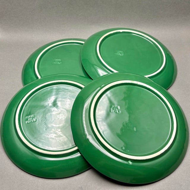 Vintage Italian Emerald Green Ceramic Divided Fondue Grill Plates Set of Four For Sale In New York - Image 6 of 8