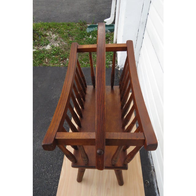 Solid Oak Vintage Newspaper Stand Magazine Rack For Sale - Image 12 of 13