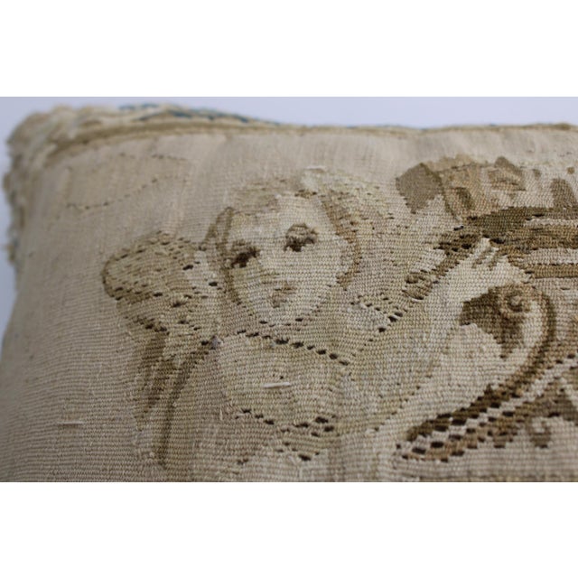 Textile Antique French Aubusson Tapestry Needlepoint Pillow W/Cherubs Putto, 24x24" For Sale - Image 7 of 11