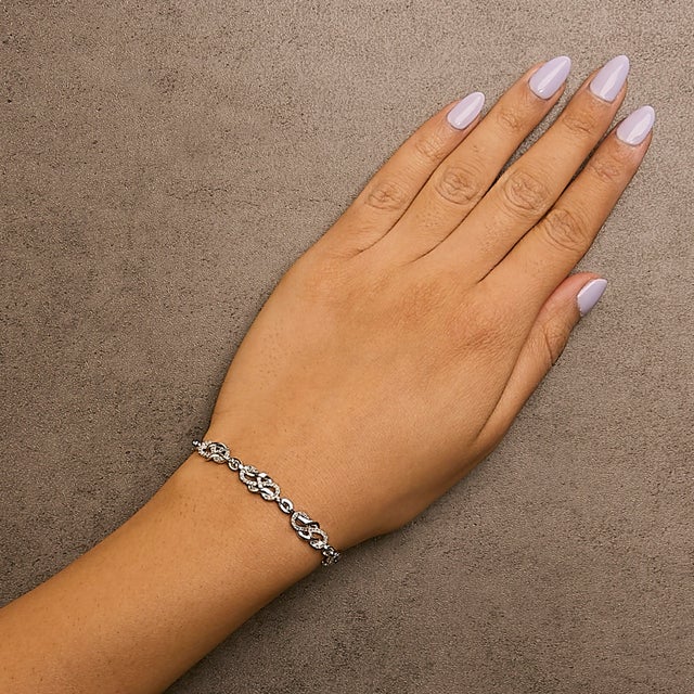 Haus of Brilliance .925 Sterling Silver 1.0 Cttw Diamond Infinity Loop and Swirl Link Bracelet (I-J Color, I2-I3 Clarity) - 7.25" Inches For Sale - Image 4 of 5