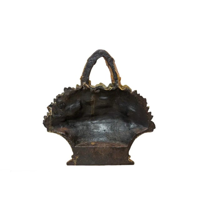 Metal Early 20th Century Painted Cast Iron Flower Basket Doorstop For Sale - Image 7 of 8