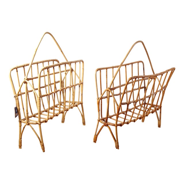 Rattan Magazine Racks from Krasná Jizba, 1970s, Set of 2 For Sale
