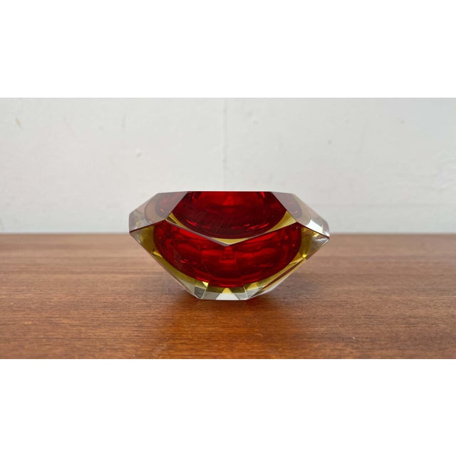 Vintage Italian Red and Yellow Sommerso Murano Glass Bowl, 1970s For Sale - Image 11 of 18