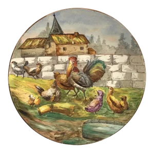 Large French Faience Platter with Farmyard Scene, circa 1890