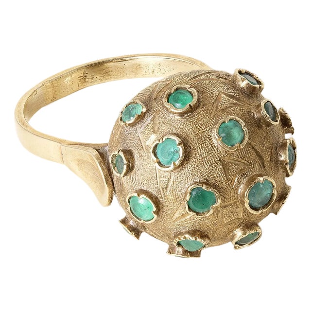 Vintage 18k Gold Emerald Sputnik Ring, Size 9 For Sale