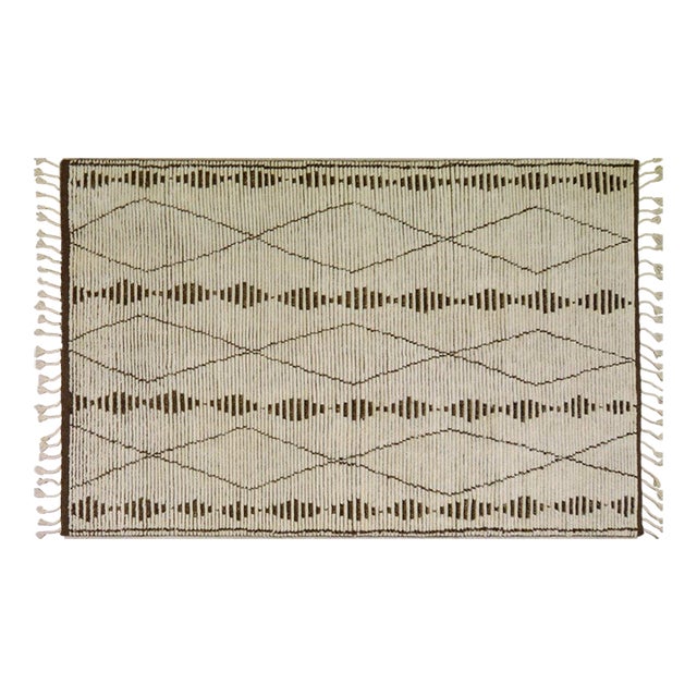 Moroccan Modern Hand Knotted Wool Rug, 9'x12' For Sale