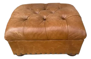 Mitchell Gold for Restoration Hardware Brown Chesterfield Style Tufted Leather Ottoman