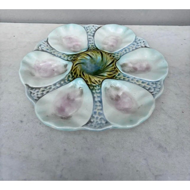 Nautical French Majolica Orchies Oyster Plate Circa 1900 For Sale - Image 3 of 5
