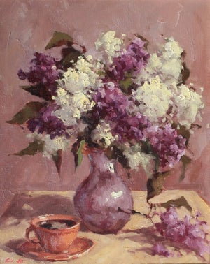 Lilac Still Life Oil Painting, Original Soviet Art, Ukrainian Artist 50-40