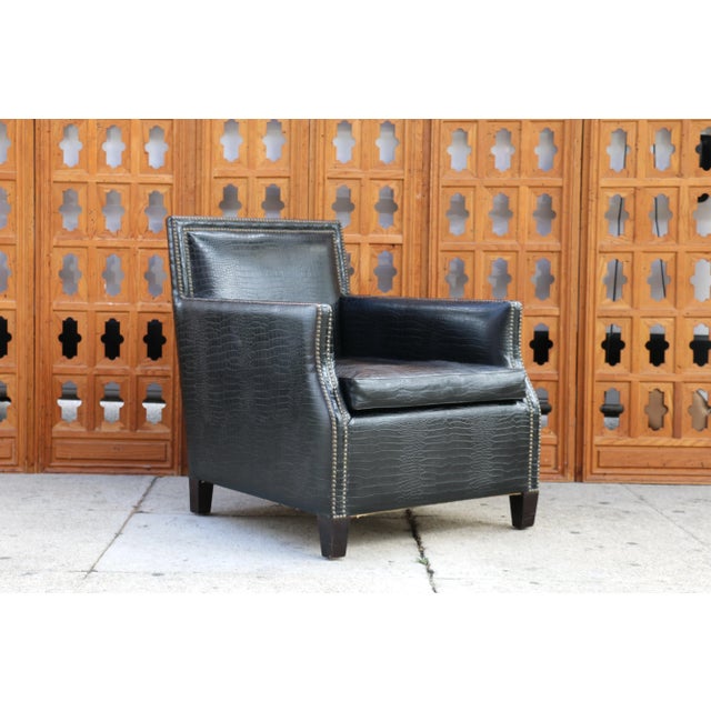 Art Deco Faux Crocodile Leather Club Chair With Ottoman, 1990s For Sale - Image 4 of 12
