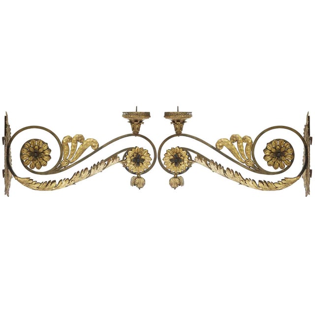 Gold Large Gilt Appliques with Flowers and Scroll Arms for Votive Lamps, 1700s, Set of 2 For Sale - Image 8 of 8