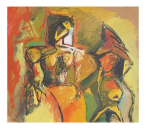 Michael William Eggleston "Burning Man Couple" Abstract Expressionist Oil on Paper Circa 1970s