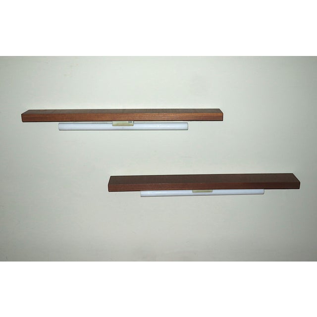 Mid-Century Modern Danish Wall Lights with Narrow Teak Shelves, 1960s, Set of 2 For Sale - Image 3 of 11