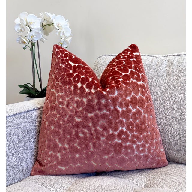 Rich and dimensional, the aubergine leopard pillow features a cut velvet design in deep plum tones over a soft neutral...