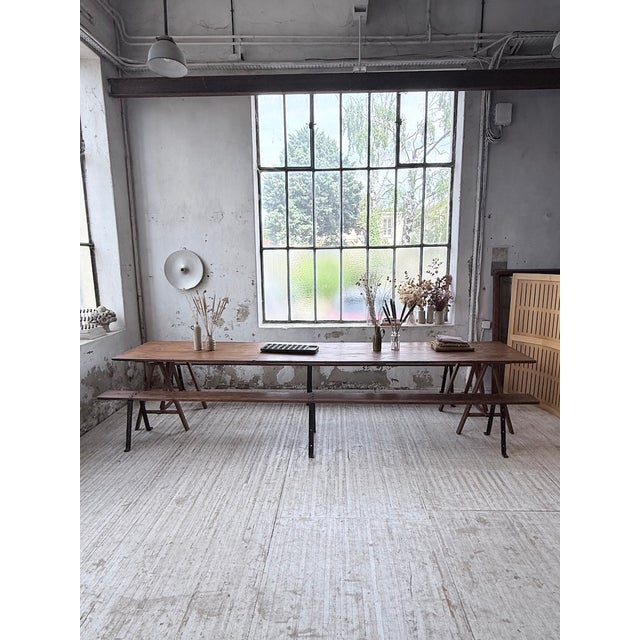 Trestle Farm Table and Benches, 1950s, Set of 3 For Sale - Image 14 of 18