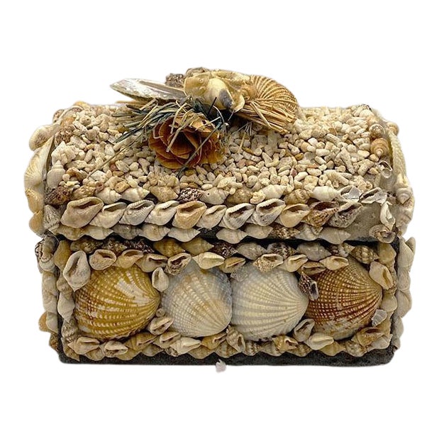Antique Sea Shell Decorative Coffin Box With Lid For Sale