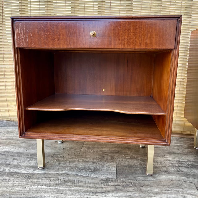 1960s A Pair of Refinished Mid Century Modern Nightstands by John Stuart. Circa 1960s For Sale - Image 5 of 17