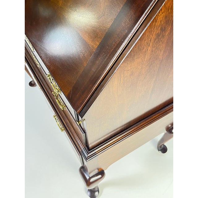 Vintage Queen Anne Style Mahogany Slant-Front Bureau Secretary Desk For Sale - Image 13 of 17