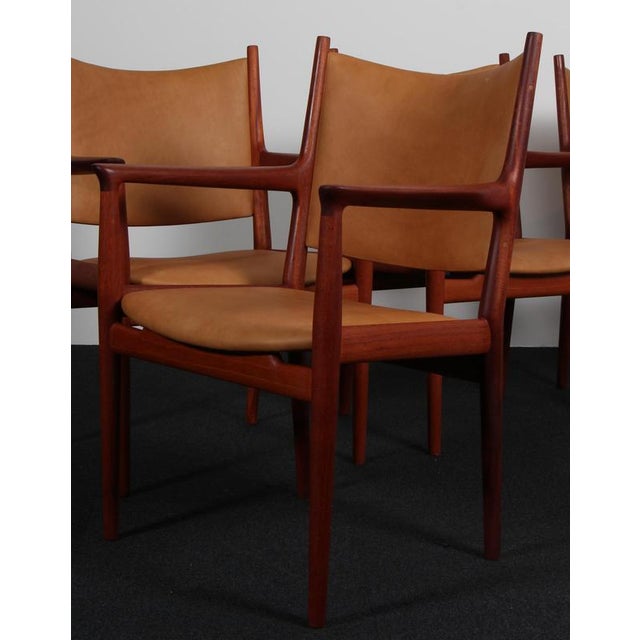 Model JH513 Chairs in Mahogany and Leather attributed to Hans J. Wegner, 1960s, Set of 4 For Sale - Image 3 of 10