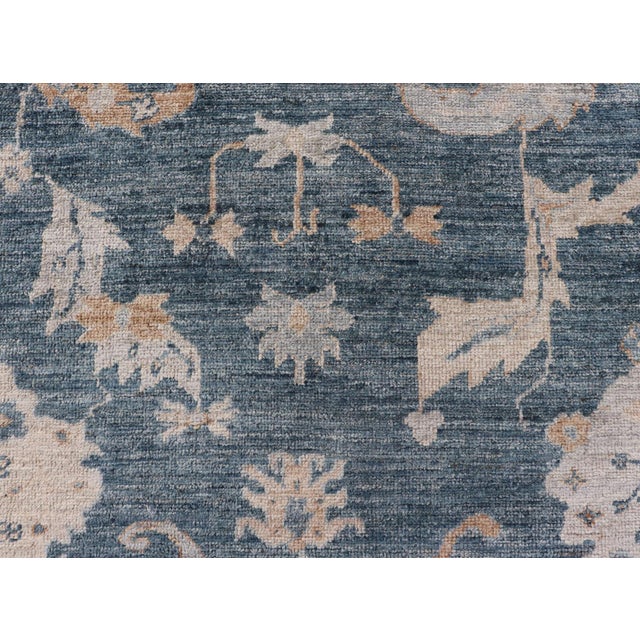 Textile Angora Turkish Oushak by Keivan Woven Arts Floral Design in Blue's For Sale - Image 7 of 11