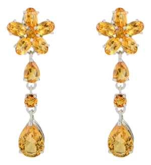 Handcrafted Multi-Shape Citrine Silver Dangle Earrings in Prong Setting – Set of 2
