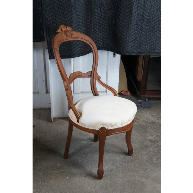 3 Antique Victorian Renaissance Revival Carved Walnut Upholstered Parlor Chairs For Sale - Image 4 of 14
