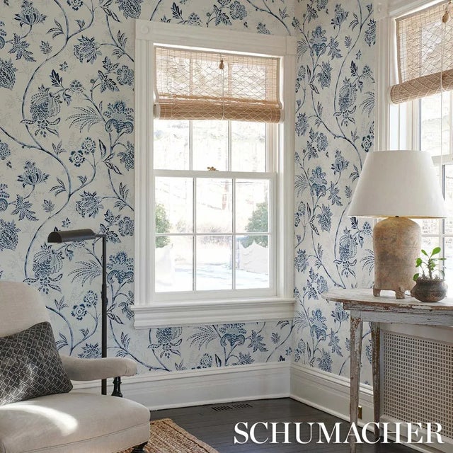 Schumacher x Mark D. Sikes Chinoiserie Vine Wallpaper in Cobalt | Chairish